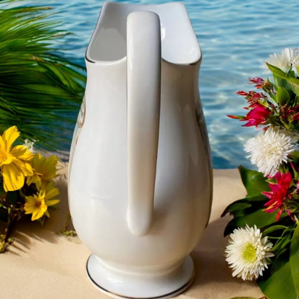 Lenox British Colonial Porcelain Pitcher Creamer Gold Trim Tropical Scene USA - Picture 5 of 11